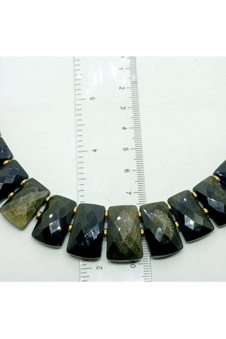 2914 Altın Obsidyen Hematit El Yapımı Kolye 01 - Siyah