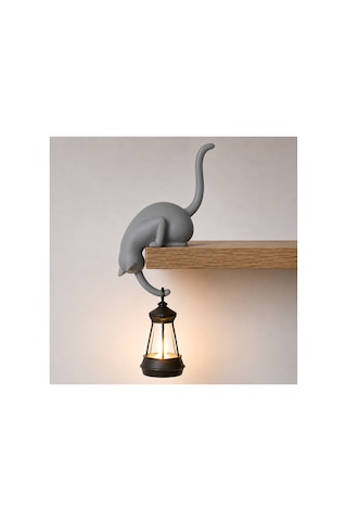 Modern & Şık - Minimalist Kedi Tasarımlı Dekoratif Raf Lambası Gece Lambası Açık 46657672