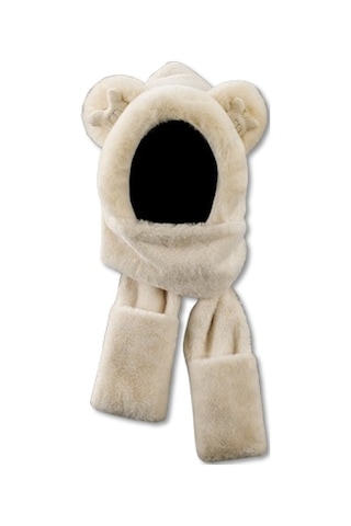 Sunnystore - Ayı Kulaklı Şapka Atkı ve Eldivenlerin Hepsi Tek Bir Tarzda L012- Kirli Beyaz