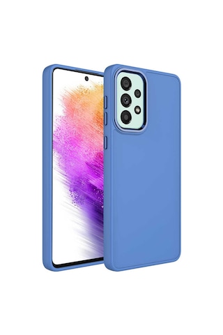 Galaxy Uyumlu A33 5g Kılıf Metal Çerçeve Ve Buton Tasarımlı Silikon Hptk Luna Kapak - Lacivert Lacivert