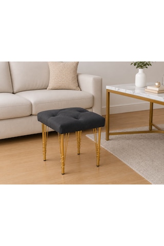 Kare Gold Kaplama Hairpin Ayaklı Tabure Koyu Antrasit