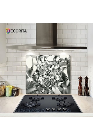 Decorıta Cam Ocak Arkası Koruyucu | Gümüş Kristal