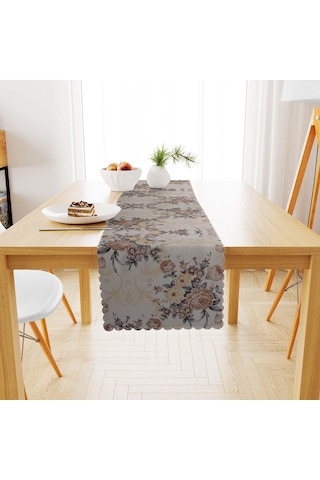 Modern Gül Yaprak Desenli Dijital Baskılı Süet Dokuma Runner 40x140