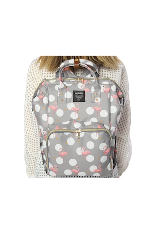 Lal Baby Flamingo Desenli Anne Bebek Bakım Sırt Çantası Gri
