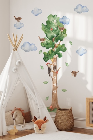 Sevimli Unicorn Ve Rengarenk Figürler Temalı Boy Ölçer Boy Cetveli Sticker Seti Çocuk Çiçekli Yıldız Dijital Baskı