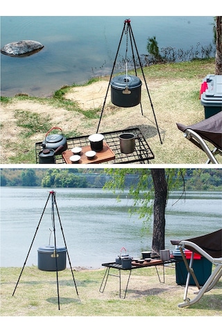 Sundick-kamp Şenlik Ateşi Tripod Taşınabilir Üçgen Destek Kamp,siyah Siyah