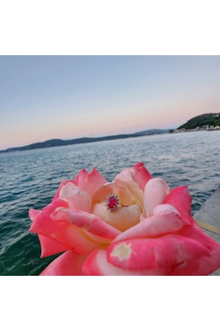 1,05 Ct Yakut 0,30 Ct Pırlanta (Signty) Taşlı Anturajlı Vintage T - 552949052