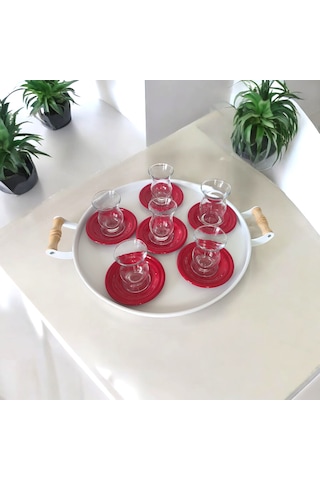 Çay Tabağı-bardak Altlığı-metal Kırmızıçay Tabağı-paslanmaz Kırmızı