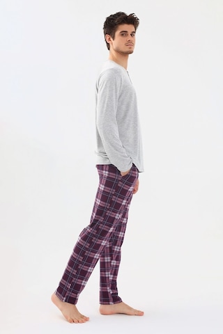 Erkek Pamuklu Uzun Kollu Önü Patlı Ekose Desenli Pijama Takımı Ko60105 Mor