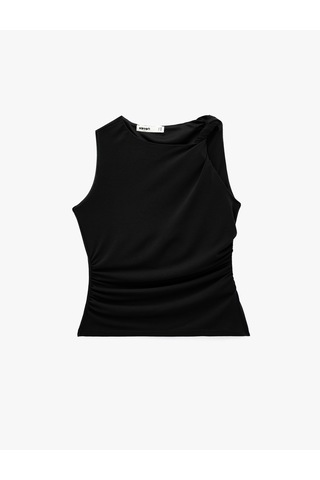 Koton Krep Scuba Kumaş Drapeli Asimetrik Düğüm Detaylı Kolsuz Bluz Siyah 6sak10040pk