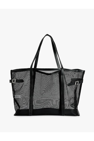 Koton Büyük Metal Tokalı Fileli Tote Çanta Siyah 6sak30011aa