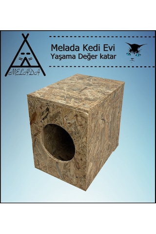 Melada Kedi Evi Dış Ortam Uygun Ahşap Kedi Evi Osb 43x41x29 Cm