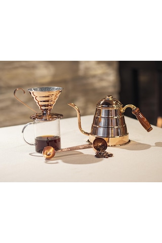 Bakır Filtre Kahve Seti V60 Parlak Bakır Renk