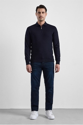 Süvari Lacivert Regular Fermuarlı Polo Yaka Kazak Tr2013700493-m09