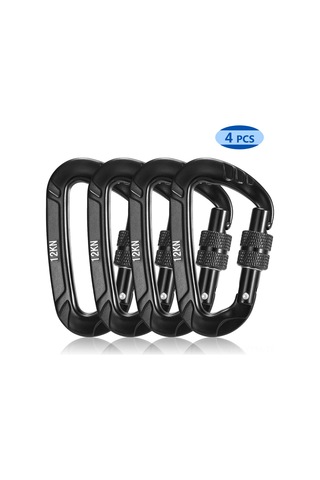 Geeksen Hafif Ve Dayanıklı 12kn Kilitli Karabina - 4'lü Set Hamağınız Ve Evcil Hayvanınız İçin Siyah