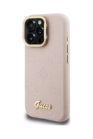 Apple iPhone 16 Pro Uyumlu Kılıf Guess Lisanslı M-safe Şarj Özellikli Kamera Standlı Peony Kapak Pembe