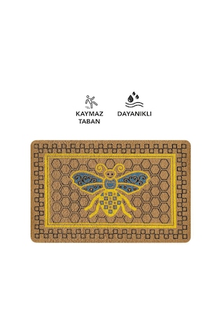 Coco Entry Ps027a Renkli Arı Desen Kalın Kaymaz Taban Nem Alıcı Şık Tasarım Kapı Önü Paspası Hardal