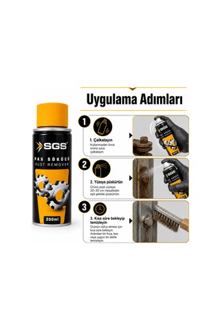 Sgs Pas Sökücü Sprey 200 Ml Aerosol Metal Yüzey Temizleyici Ve Bakım Spreyi