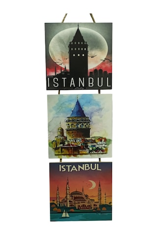İstanbul Galata Ayasofya Kabartmalı Baskılı Mdf 3'lü Tablo 1
