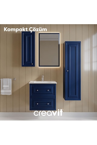 Creavit Kayra Mat Safir Blue Çekmeceli Lavabo Dolabı 60 Cm Antrasit