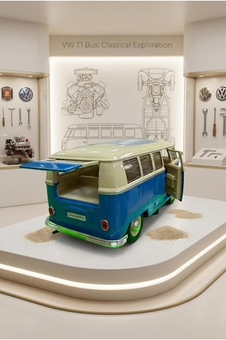 Welly 1:24 Ölçekli Lisanslı Orjinal 1963 Volkswagen T1 Bus Kapıları Açılabilir Model Oyuncak Araba