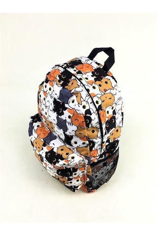 Luckybag Renkli Kedi Desenli Dayanıklı Spor Seyahat Yürüyüş Okul Genç Çocuk Sırt Çanta Krem