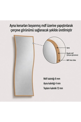 Modern Dalgalı Boy Aynası 40x120 Cm Organik Formlu Minimalist Dekoratif Duvar Aynası 2026 Trend Gümüş