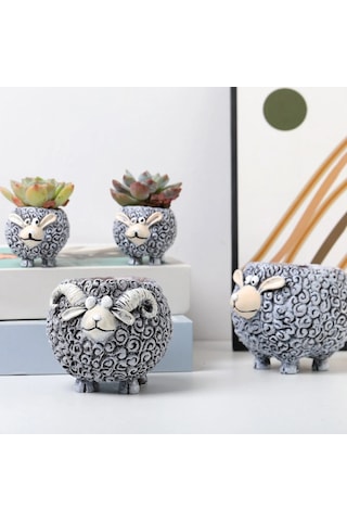 2 Adet Koyun Etli Saksı Avlu Yaratıcı Masaüstü Ekici Bahçe Saksı