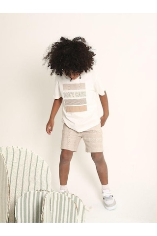 Nanica Kids Erkek Çocuk Aplikeli Don't Care Yazılı T-shirt-16004 Beyaz Bej