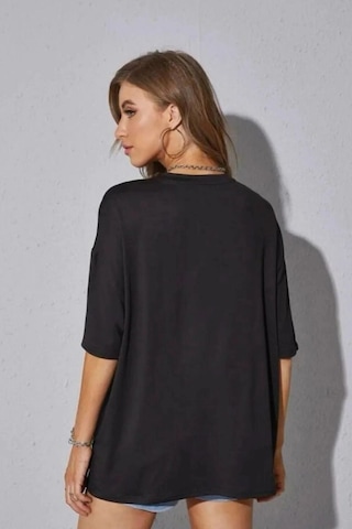 Tarzsokak Kadın Oversize Dökümlü Tok Kumaş Tişört Siyah