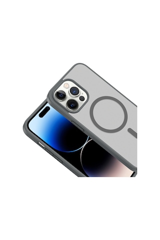 Ardemix Apple iPhone Uyumlu 14 Pro Max Kılıf M-safe Şarj Özellikli Zore Babet Kapak - Gri