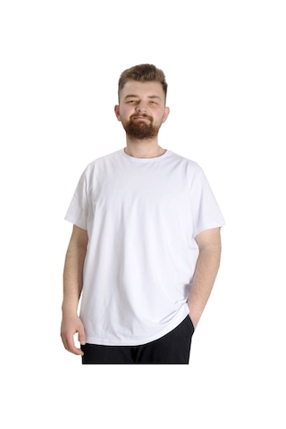 Mode Xl Büyük Beden Likralı T-Shirt Bisiklet Yaka 20149 Beyaz 001