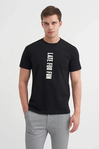 Cazador Slim Fit Bisiklet Yaka Pamuklu Baskılı Tişört Siyah