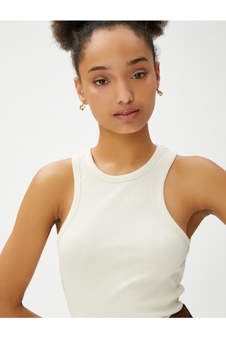 Koton Halter Yaka Fitilli Atlet Basic Biye Detaylı Pamuklu Bej 3sal30167ık 3SAL30167IK050
