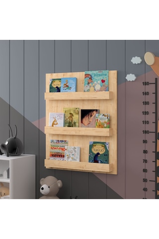 Asra Trend Çocuk Odası Duvar Rafı Kitaplık ÇR-02 %100 MDF Montessori Tipi Raf Safir Meşe