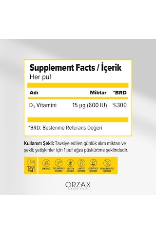 Ocean Vitamin D3 600 Iu Oral Sprey 20 Ml 3 Adet