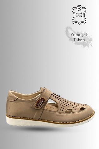 Sermoda Çocuk Sandalet - Cırtlı Süet Yumuşak Taban Erkek Çocuk Sandalet Kum
