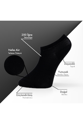 Lion Monroe Saf Bambu Erkek Sneaker Siyah - Lacivert - Füme Çorap Dikişsiz Görünmez Bilekte Spor Çorap Premium 6'lı L5952aznb Softaura