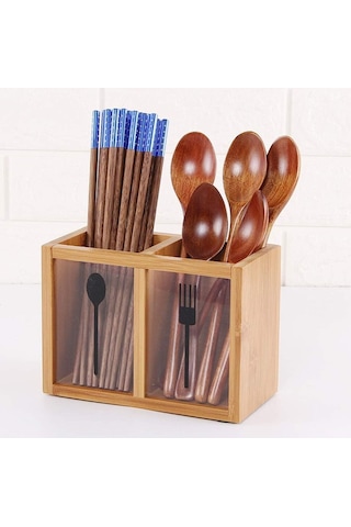 2 Bölmeli, Rustik Mutfak Gereçleri, Bıçak Kaşığı, Çubuklar. Mutfak İçin Tutucu Organizatör Kahverengi