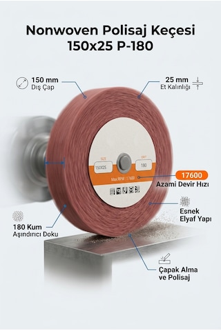 150x25 Mm P180 Polisaj Keçesi Çapak Alma Ve Metal Yüzey Parlatma Diski 1 Adet