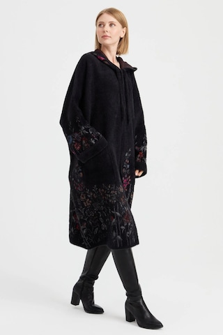 Desen Triko Kadın Triko Kırçiçeği Desenli Afrodit Panço 23065 Siyah Siyah