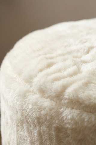 Peluş Puf Ø33x44 Cm Silindir Tabure Makyaj Masası Pufu Kürk Görünümlü Ekru