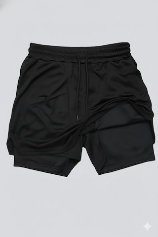 Hızlı Kuruyan 2 İn 1 Yetişkin Unisex Spor Baskısız Taytlı Şort Fitness Gym Antrenman Halı Saha Siyah