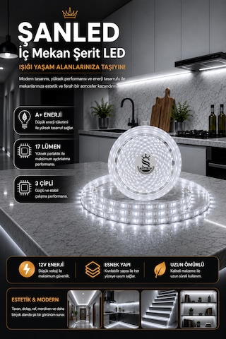 3 Çipli Şerit Led Beyaz Işık Rengi 12v - 40 Metre