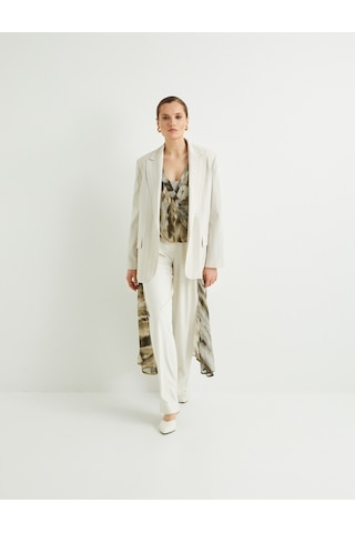 Koton Oversize Blazer Ceket Tek Düğmeli Kapaklı Cepli Bej Çizgili 4sak50088uw Ekru