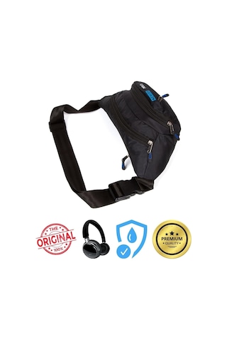 Siyah Su Geçirmez Kulaklık Çıkışlı Omuz Ve Bel Çantası Siyah