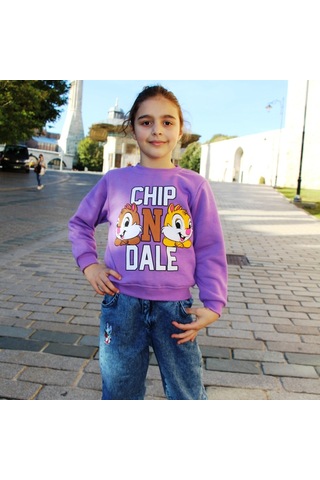 Chıp One Dale Baskılı Kız Çocuk Sweatshirt Mor
