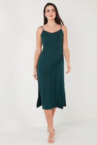 Lela Regular Fit Ip Askılı Yırtmaç Detaylı Midi Bayan Elbise 5866128 Nefti