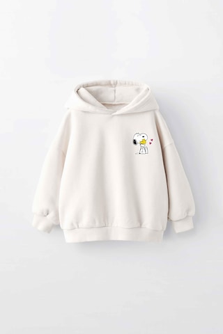 Kız Çocuk Snoopy Baskılı Kapüşonlu Manşetli Sweatshirt Krem