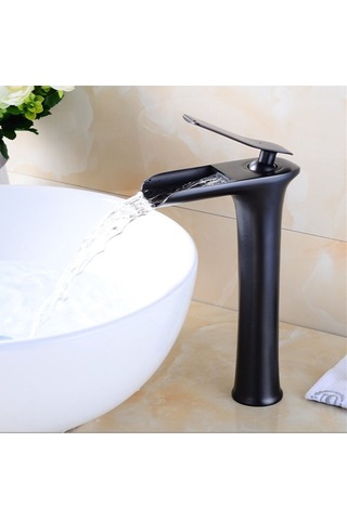 Yedi Yapı Yedi Yapı Market Şelale Siyah Çanak Lavabo Bataryası Uzun Siyah